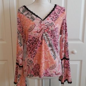 Soft polyester blouse  short Colorful top with bell sleeves